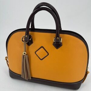 Claudia G Antonia Leather Handbag Goldenrod Chocolate Zip Close Purse